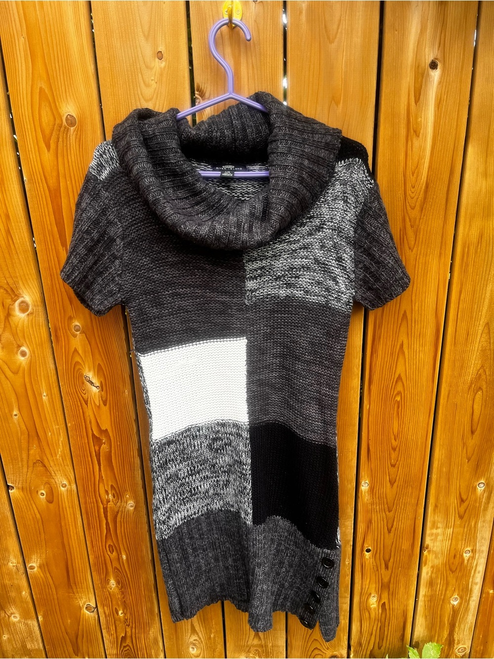River Island Gray Black White Patchwork Cowl Neck Sweater Dress